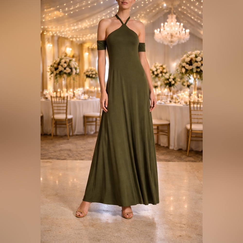 VANITY ROOM Halter Cold Shoulder Maxi Dress